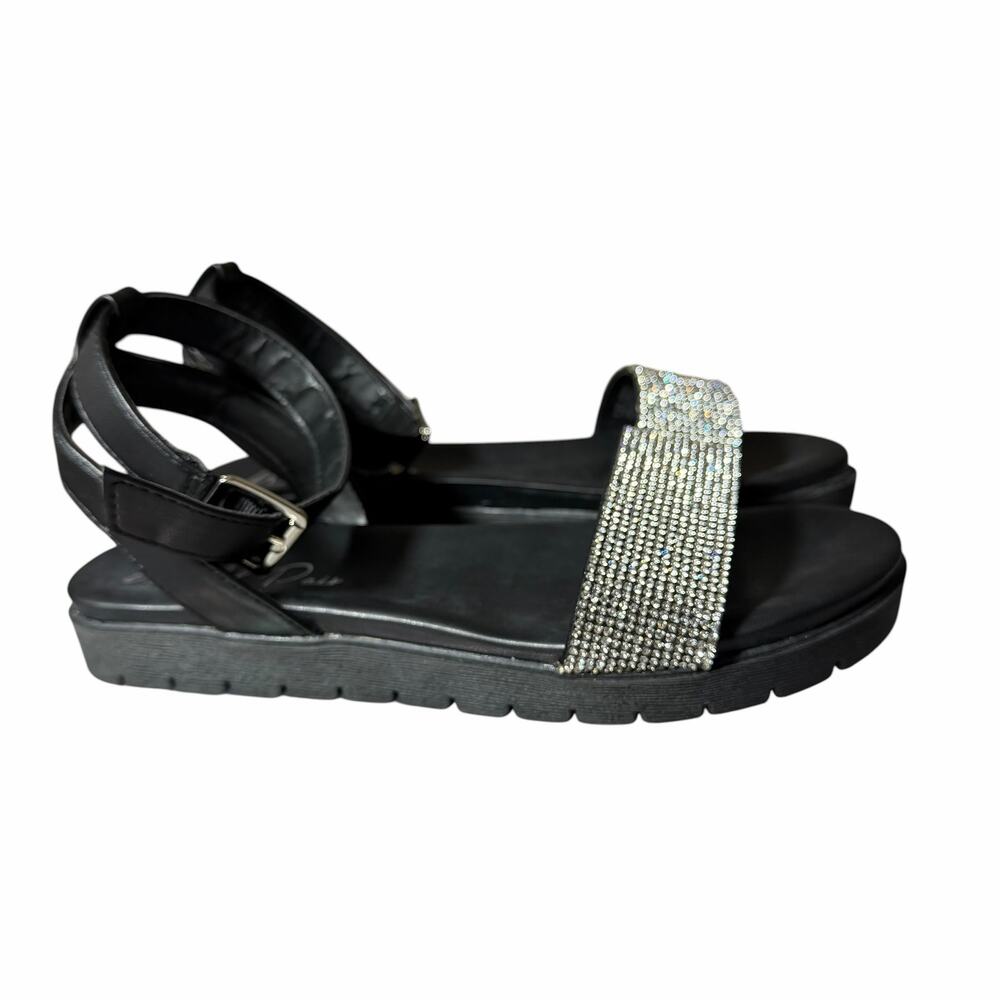Wild Pair black open-toe sandals crystal embellished  ankle strap Size 6.5 NEW